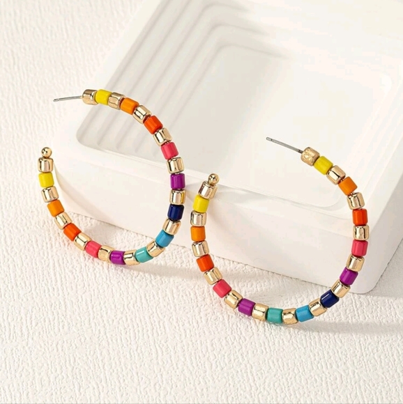 Jewelry - 🍉5 for $25* Rainbow Bead Hoop Earrings